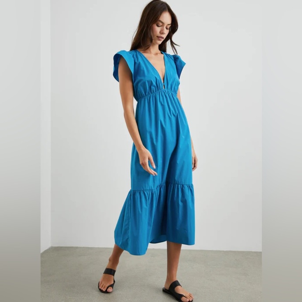 Rails Blue Tina Turkish Tile Midi Summer Dress Flutter Sleeve Sz Medium